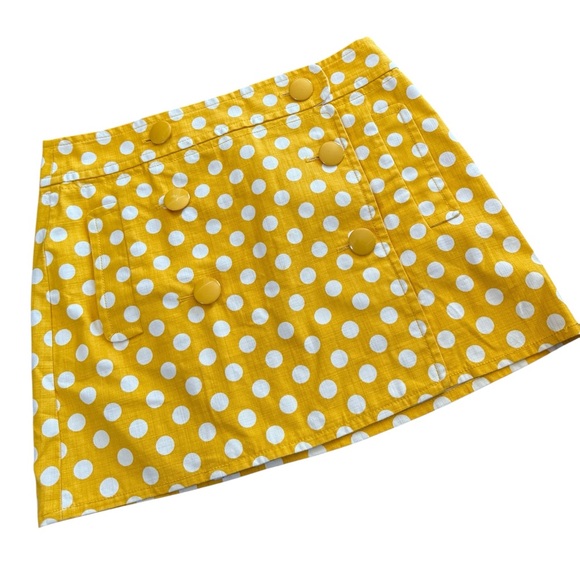 J Crew Yellow Polka Dot wrap style skirt, side pockets, cotton, sz 6, never worn - Picture 6 of 10